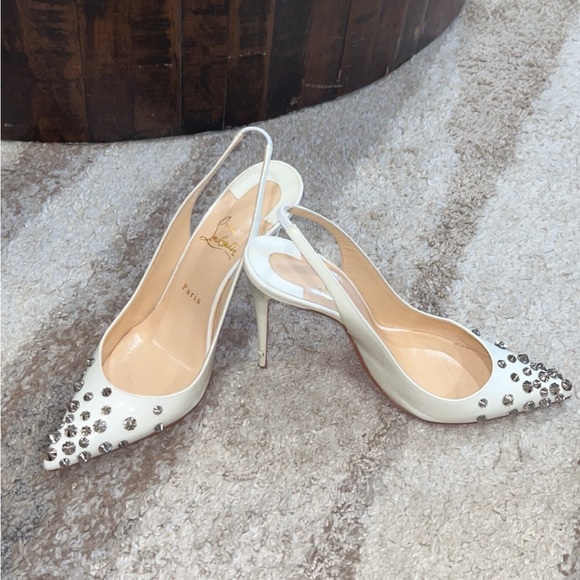 Christian Louboutin Shoes - Christian Louboutin White Heels with Crystal Accents
